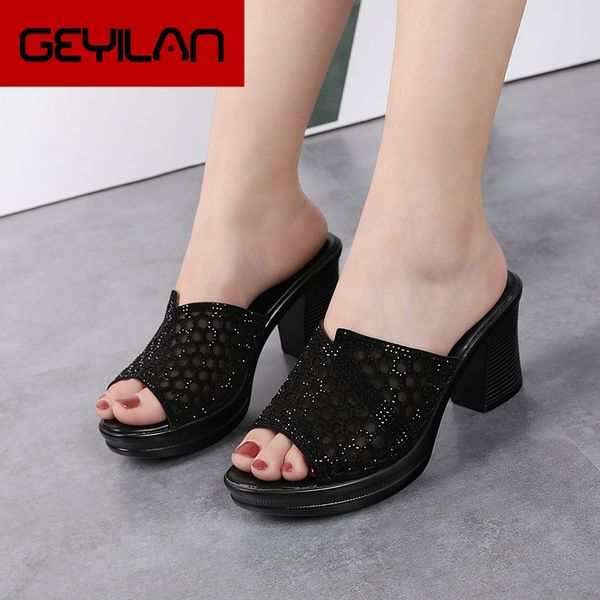 

2019 women slipper's ladies summer slippers shoes women high heels fashion rhinestone summer shoes, Black