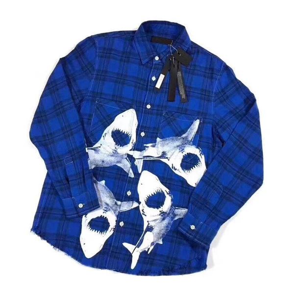 

18fw am1r1 клетчатые рубашки акула печати рубашки куртка топ мужчины пальто мода повседневная спорт улица верхняя одежда куртка hfttcs003, Black;brown