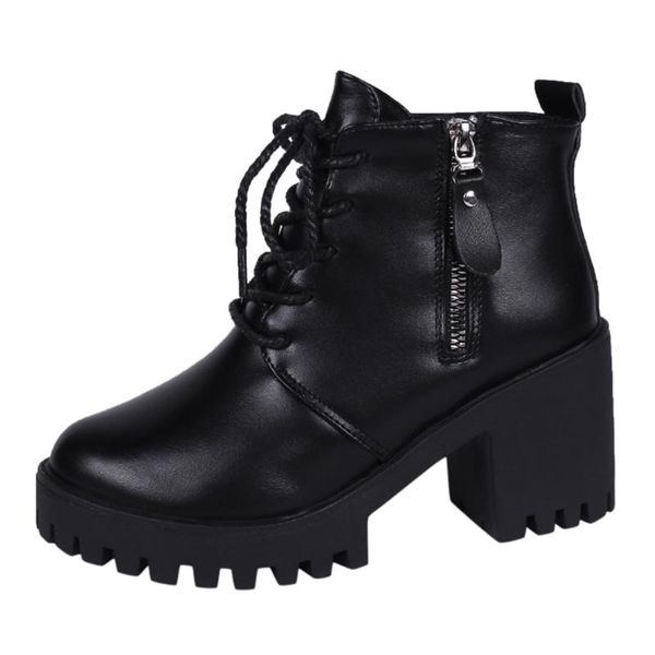 

autumn winter ladies womens wedge solid zipper biker ankle fashion flat ankle new shoes woman leather boots shoes botas mujer, Black
