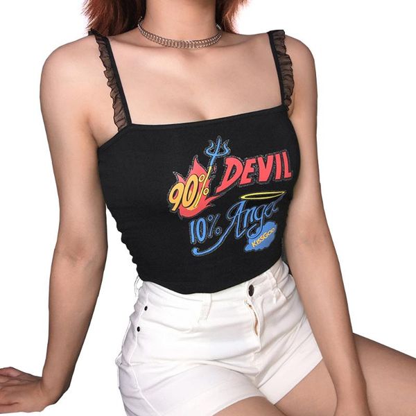 

women's new lace sling printed letter short short vest girl black fashion inside vest 2020 new, White