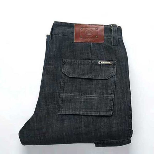 

autumn winter fleece jeans cargo pants with multi pocket men casual denim pants cotton warm velvet trousers male joggers pants, Blue