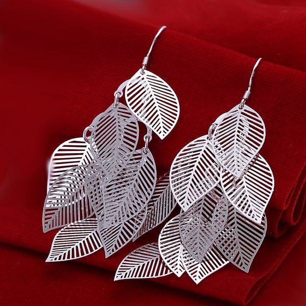 

wholesale jewelry 925 jewelry silver plated gloss leaves earrings for women gift e214