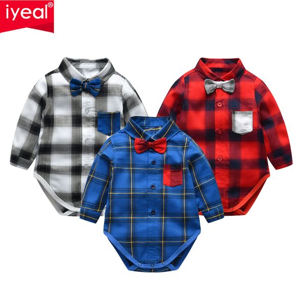 

iyeal джентльмен baby boys боди с бабочкой плед с длинным рукавом хлопок одежда для малышей 0-18 м новорожденного тела одежда, Blue