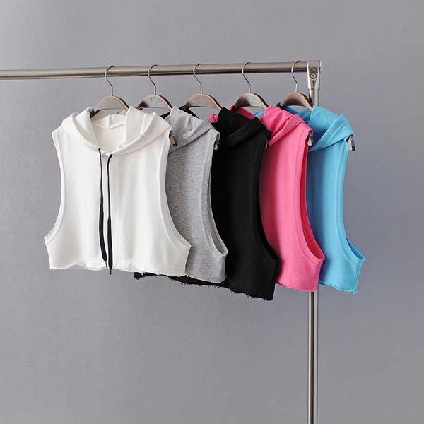 

2017 summer new loose sports women yoga tank cotton hoodies running fitness breathable crop hooded sleeveless vest, White;red
