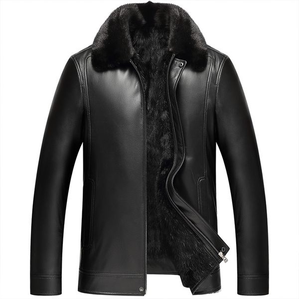 

mink coat menny overcome haining leather leather men's mink liner sheep jacket fur coat, Black