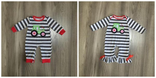 

валентина день весна / зима младенца мальчиков девочки малышей одежды младенца черная полоса грузовик ползунки любовь хлопка с длинным рукав, White