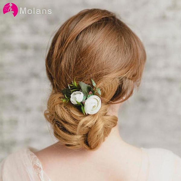 

molans muti-color imitation flower hair comb for bridal hair accessories simple fabric floral with silver alloy crotch headpiece