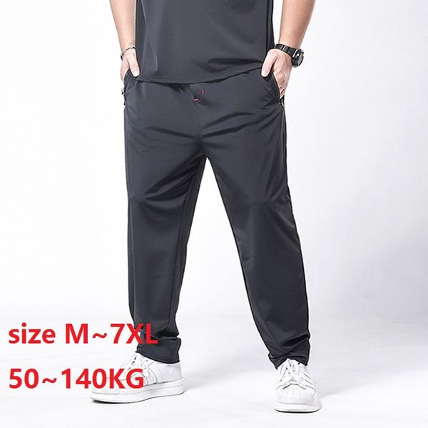 

streetwear plus size 7xl 140kg men summer casual trousers mens cargo pants quick dry trousers male breathable, Black