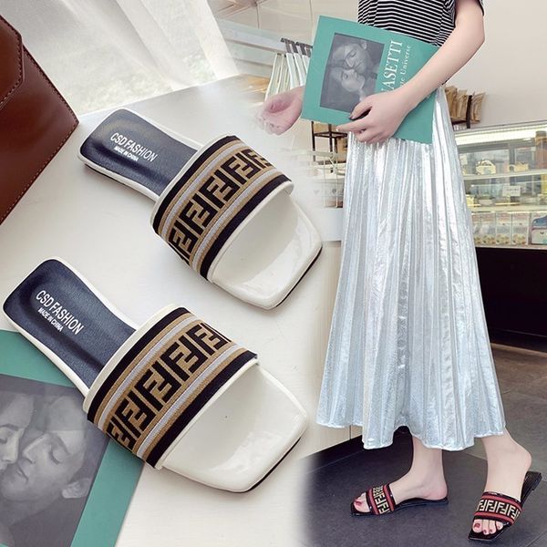 

2019 высокое качество марка женские сандалии размер 35-42 дизайнер обуви роскошные слайд летняя мода широкие плоские скользкие сандалии тапочки шлепанцы