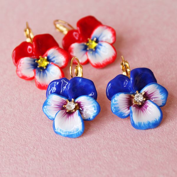 

csxjd 2020 new handmade enamel glaze pansy flower earrings, Silver