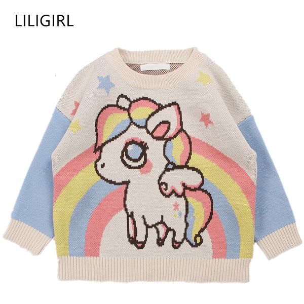 

новые ребёнки мальчики свитера весна дети с длинным рукавом теплый мультфильм unicorn печать пуловер ребенка 2019 мода вязание свитер, Blue