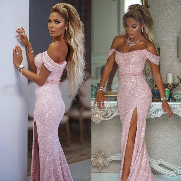 

elegant prom dresses 2020 off shoulder high side split mermaid evening gowns custom made floor length plus size special occasion dress, Black
