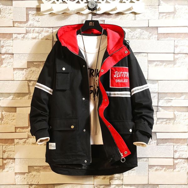

autumn hooded jackets 2019 men's windbreakers coat print hip hop japanese streetwear coats korean man casual jackets 8.26, Black;brown