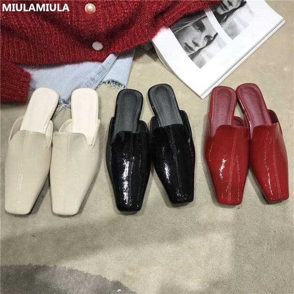 

miulamiula brand designer 2020 new fashion genuine leather flat slippers soft bottom loafers mules flip flops retro shoes casual, Black