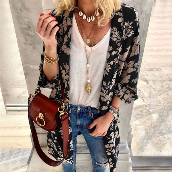 

new women spring summer v-neck fashion loose floral print cardigan bow beach new outwear cover up open stitch #4r03, Black;brown