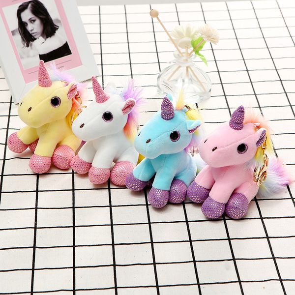 

2020 faux color plush unicorn keychain cartoon plush animal the key chain children's christmas gift key ring women bag pendant, Silver