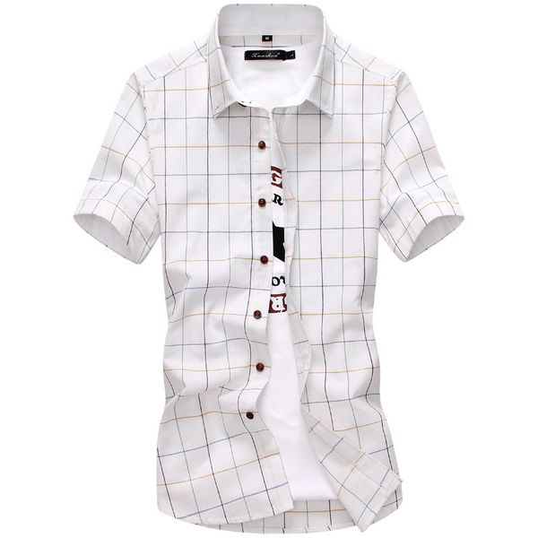 

plaid shirt male 2020 new fashion 100% cotton short-sleeved shirt summer quality men's self-cultivation brand clothing shirt 5xl, White;black