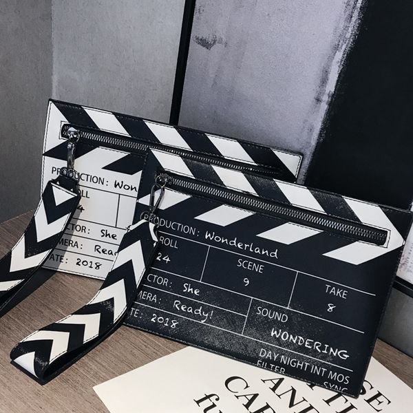 

black & white fashion movie prop design pu leather casual women's clutch bag envelope bag shoulder crossbody messener