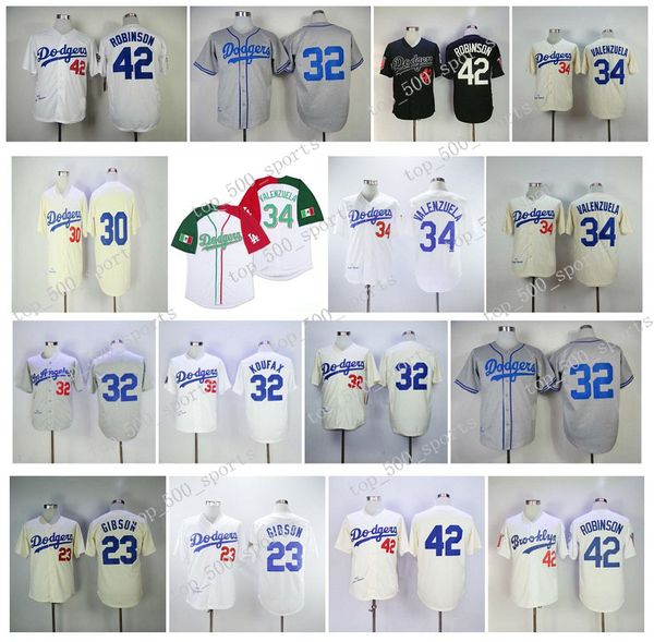

vintage jerseys 42 jackie robinson 4 babe herman 23 kirk gibson 32 sandy koufax 34 fernando valenzuela 30 maury wills retro baseball jersey, Blue;black