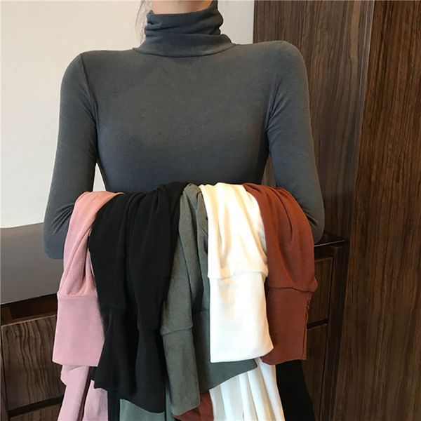 

korean wild solid turtleneck sweater women long sleeve stretch woman clothes basic undershirt pullover winter sweater women, White;black