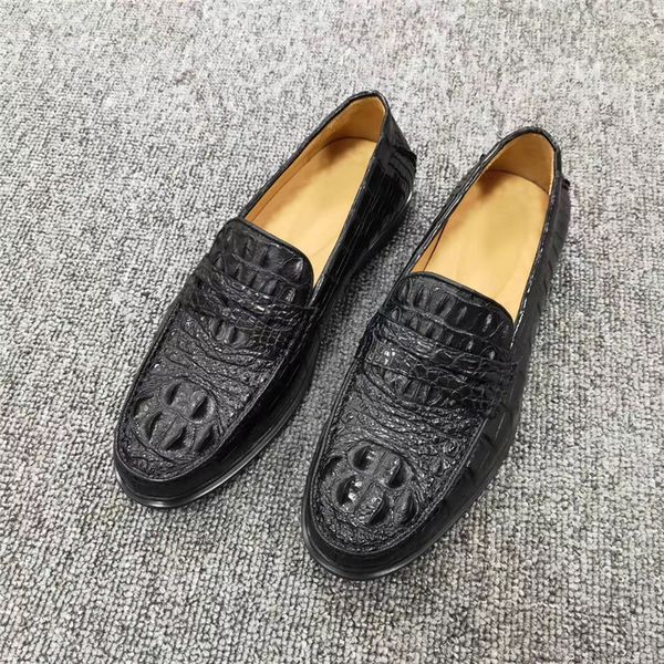

authentic exotic crocodile skin antiskid sole businessmen loafers shoes genuine real alligator leather male slip-on dress shoes, Black