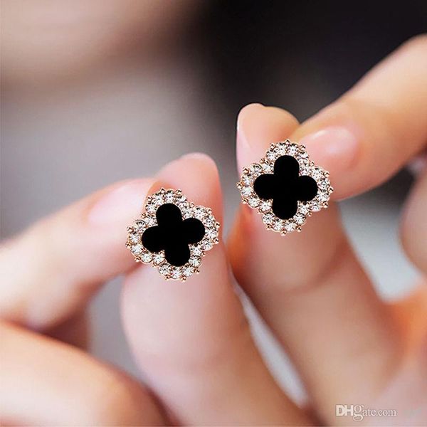 

wholesale designer earrings 925 sterling silver plated stud earrings small four leaf clover charm earrings for women jewelry, Golden;silver