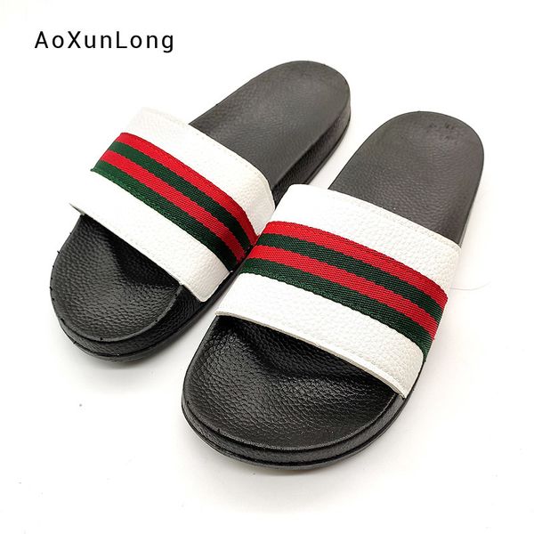 

bathroom slippers women summer new home slides fashion indoor solid rainbow striped color sandal pvc flat ladies slippers y200706, Black