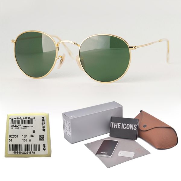 

High Quality Metal Frame uv400 Glass Lens Sunglasses Women Men Brand Designer Eyewear Round driver Sun Glasses With Retail case and label