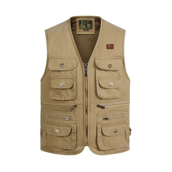 

men's vest washed cotton sleeveless multi pocket camera vest travelers pgraphy jacket men's clothes waistcoat, Black;white