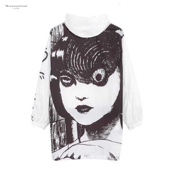 

streetwear с капюшоном junji женщины куртка ито манга печати негабаритные аниме толстовка пуловер пальто куртки и пиджаки двойной брестед st, Black;brown