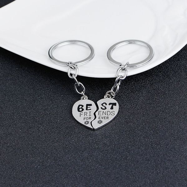 

2pc broken heart puzzle keychain friendship friends forever bff key rings keepsake jewelry gift ing, Slivery;golden