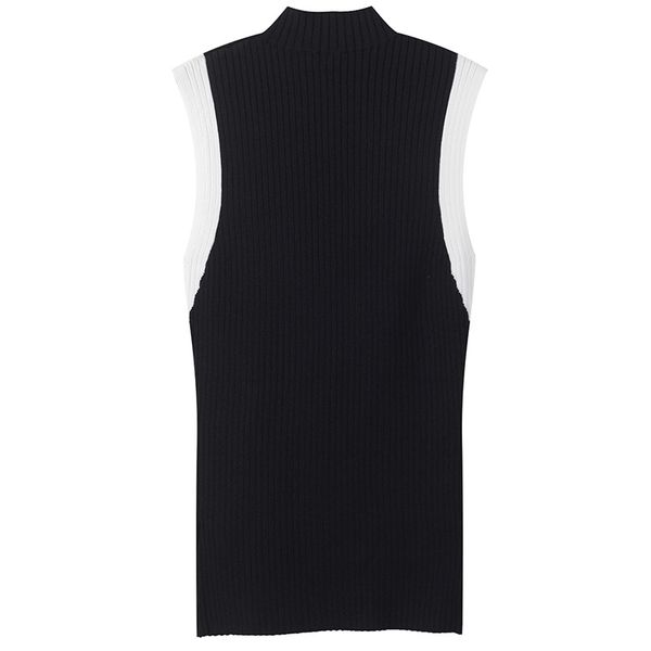 

runway elegant patchwork women tank o-neck ladies sleeveless streetwear knitted slim fit summer casual female bodycon, White