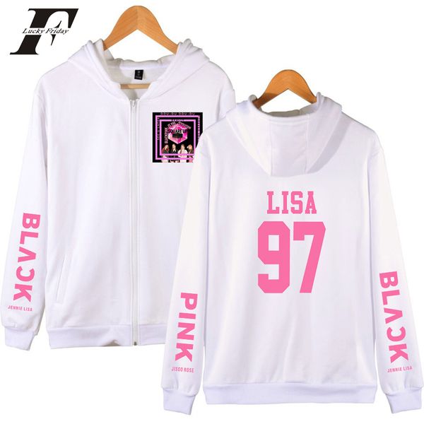 

bts 2018 blackpink kpop member lisa 97 oversized hoodies sweatshirts women cotton zipperblack pink pop hip hop clothes, Black