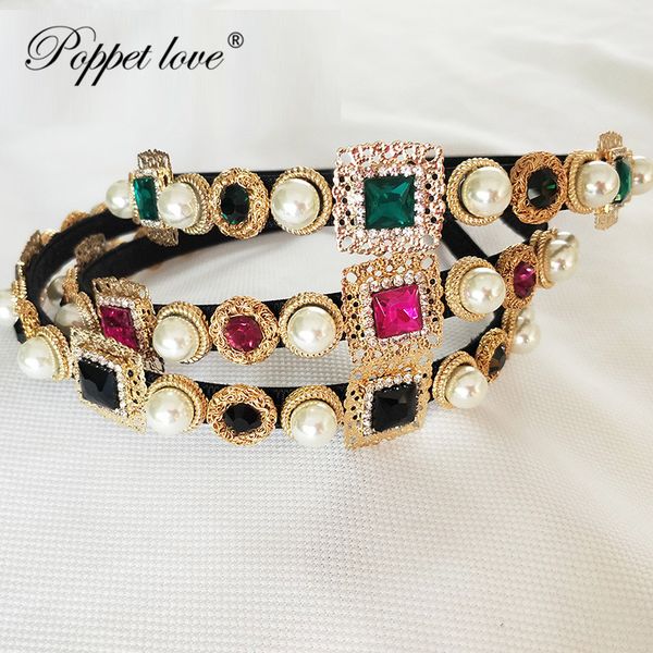 

new hairband baroque crystal headband brand headdress fashion pearl hair jewelry for women, Golden;white