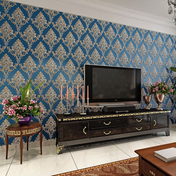 

european peint papier damask wall papers home decor flower blue wallpaper roll for living room bedroom walls mural 3d behang
