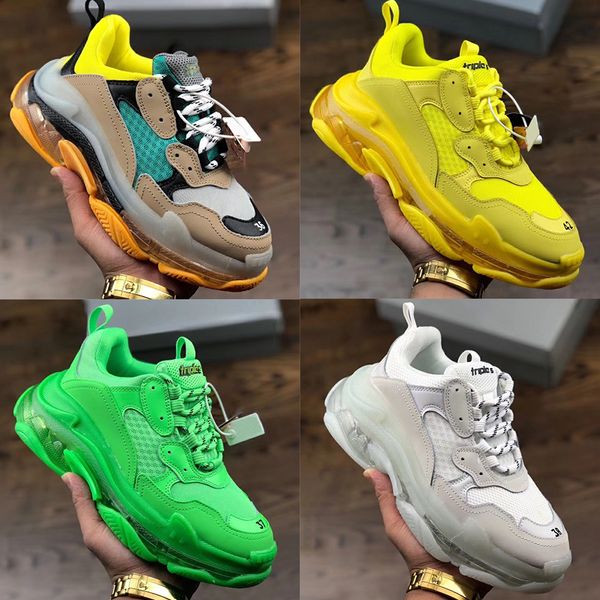 

fashion luxury triple s mens designer shoes clear sole neon green black white rainbow men women casual sneakers trainers eur 36-45