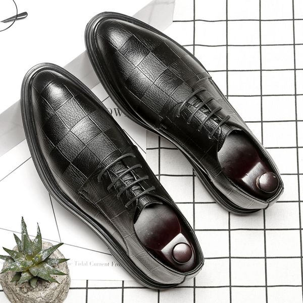 

spring new style men pointed-toe casual leather shoes korean-style trend thick bottomed business formal wear men shoes 3014-a, Black