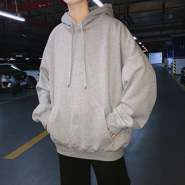 

2019 men's fashion solid color 9 color hooded hoodies pullover cotton clothes casual coats loose sweatshirts big size s-3xl, Black