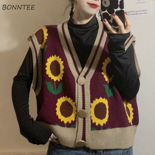 

vest women spring trendy loose femme popular vests fashion flowers ulzzang knitted girls short chic all-match soft outwear daily, Black;white