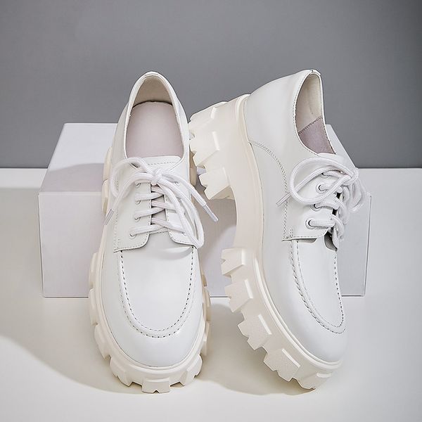 

women's genuine leather lace-up flatform flats oxfords leisure thic sole brogues shoes soft comfortable casual shoe, Black