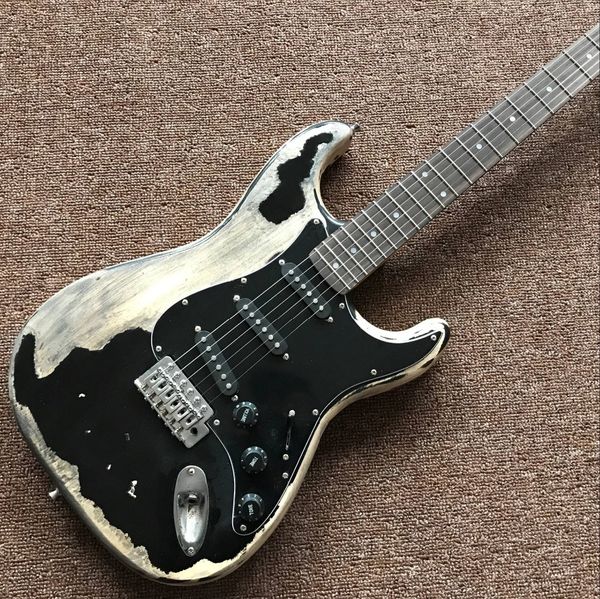 

custom shop st electric guitar,black color,,relics by hands,rosewood fingerboard guitarra,real ps