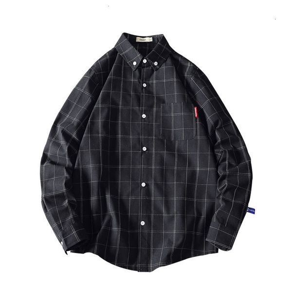 

herfst plaid shirts mannen met lange mouw mannen casual shirt koreaanse shirts mannelijke hawaiian strand mode shirt harajuku, White;black