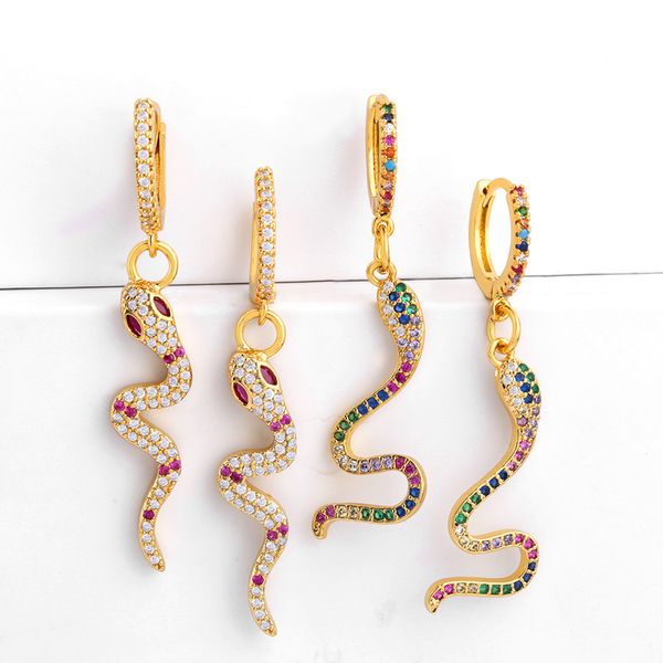 

rainbow cz zirconia snake earrings for women ethnic gold filled long hanging dangle earring animal elegance jewelry ers-r37, Silver