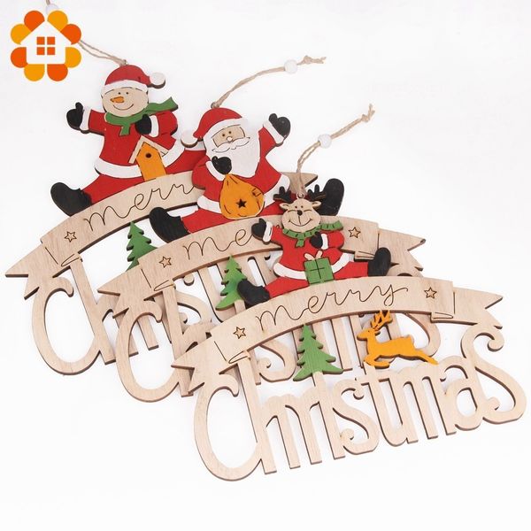 

1pcs colorful creative wooden christmas doorplate pendants decoration wood crafts christmas ornaments party home decor supplies