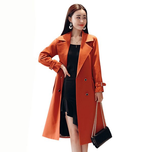 

trench women medium and long section 2019 autumn new casual slim double breasted trench fashion turn-down collar jackets women, Tan;black