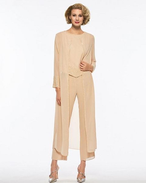 

three pieces mother of the bride dress pants suit sheath long sleeves champagne chiffon wedding party mother of the bride dress pd5022, Black;red
