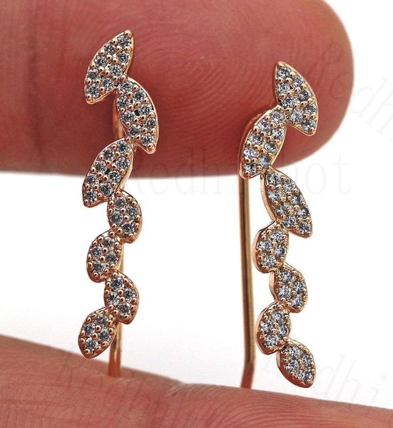 

clip earrings for women gold color leaves earring with cz zircon trendy jewelry for wedding anniversary gift, Silver