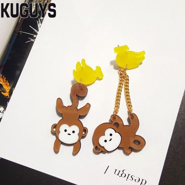 

kuguys fashion summer jewelry oorbellen acrylic animal tassel earrings for women pendientes trendy monkey drop earring brincos, Silver