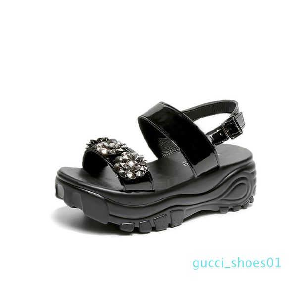 

fashion womens shoes 2019 wedge female sandal buckle strap beach sandals muffins shoe clear heels med all-match 2019 g01, Black