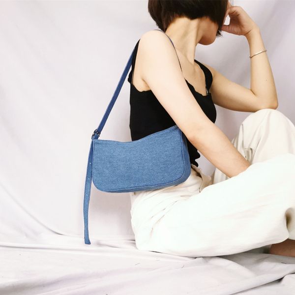 

мода джинсовый багет форма женщины сумки на ремне шикарные полмесяца сумки случайные сплошной цвет дамы сумки посыльного сумки кошельки новы